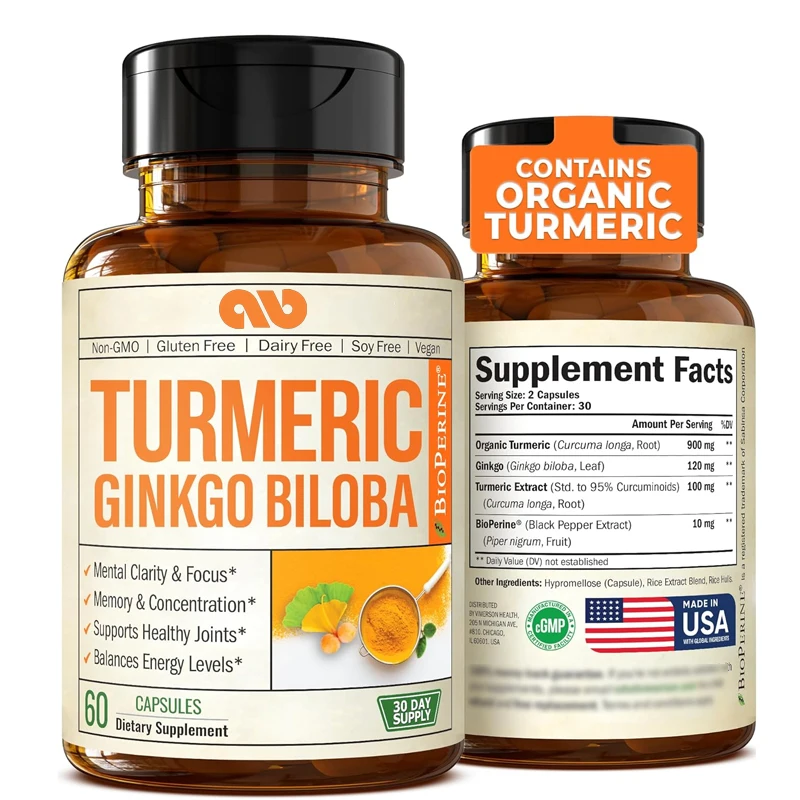 Turmeric Curcumin Capsule - 유기농 강황 커큐민 보충제 (은행잎 및